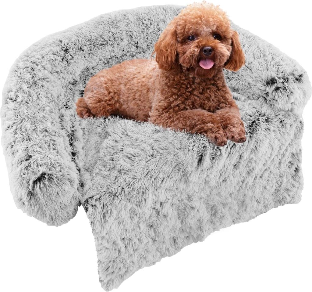 GOPLUS Hundebett, Flauschige Hundematte mit Sofabezug & Abnehmbarer Waschbarer Überzug, Haustiersofabett mit Tragegriff für Hunde Katzen (S (101 ...