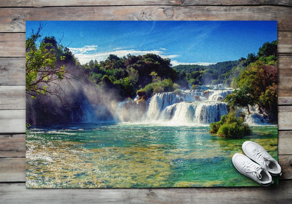 Fußmatte Aussen - Schuhmatte Haustür- Schmutzfangmatte Türvorleger - Outdoor Teppich Schmutzfänger - 150x100 cm - Tropischer Wasserfall