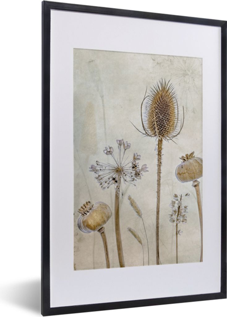 MuchoWow Gerahmtes Poster Blumen - Aquarell - Stilleben - Braun - Vintage 40x60 cm - Poster mit Schwarzem Bilderrahmen Wandposter Rahmen Foto Bil...