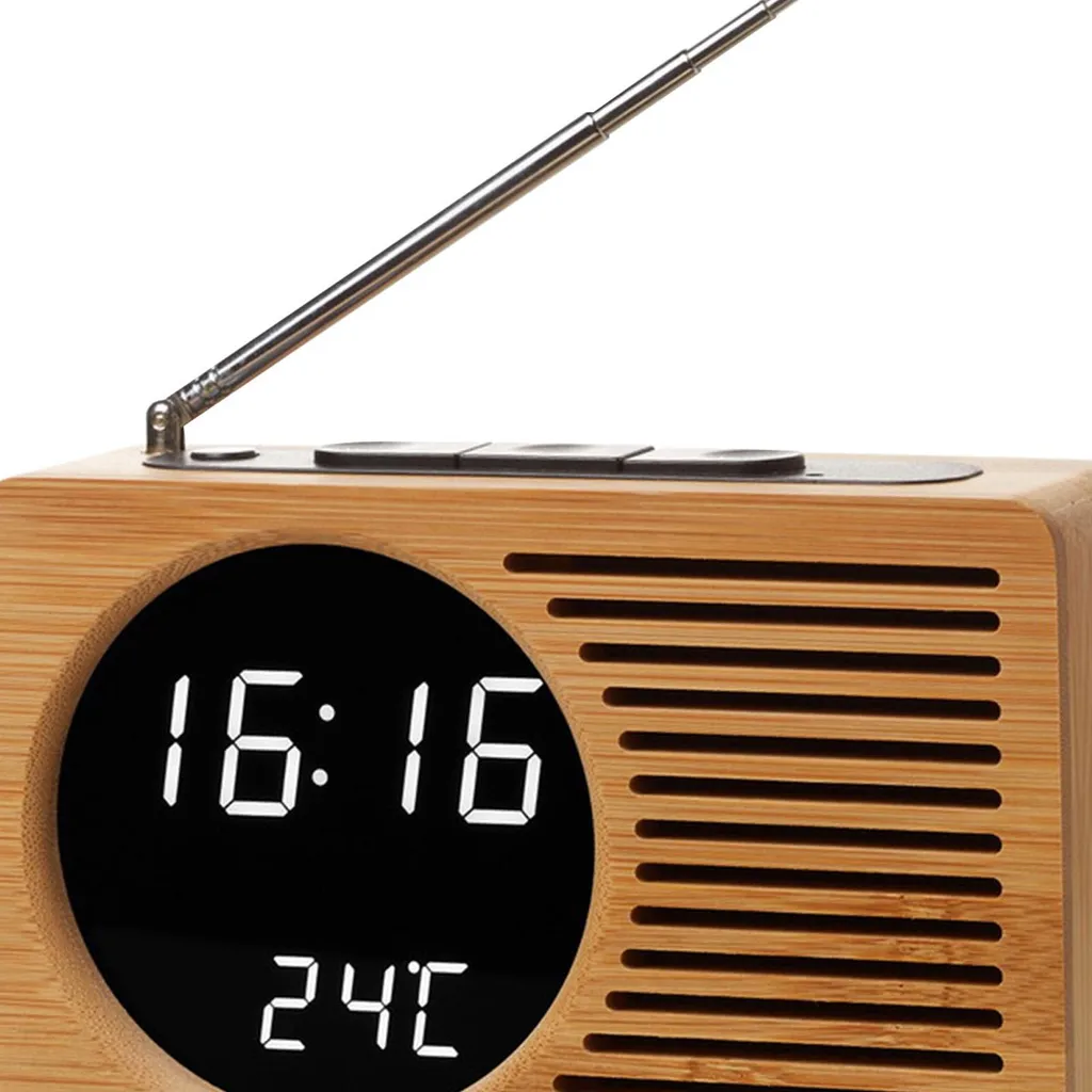 Radio-réveil en bois haute définition avec affichage numérique clair LED