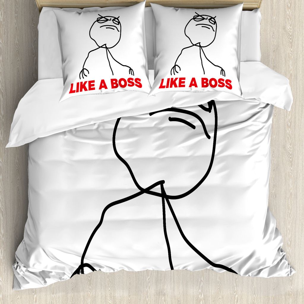 ABAKUHAUS Meme Bettbezug Set für Einzelbetten, Kühle Stickman und Wie EIN Chef, Milbensicher Allergiker geeignet mit Kissenbezug, 155 cm x 220 cm...