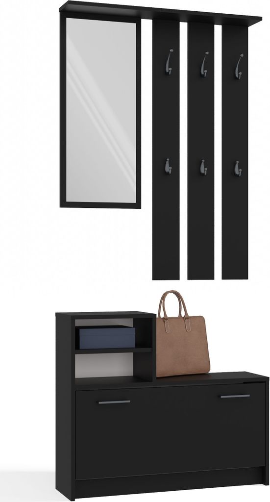CDF Garderobe | Farbe: Schwarz | Großer Spiegel | Produktbild 1