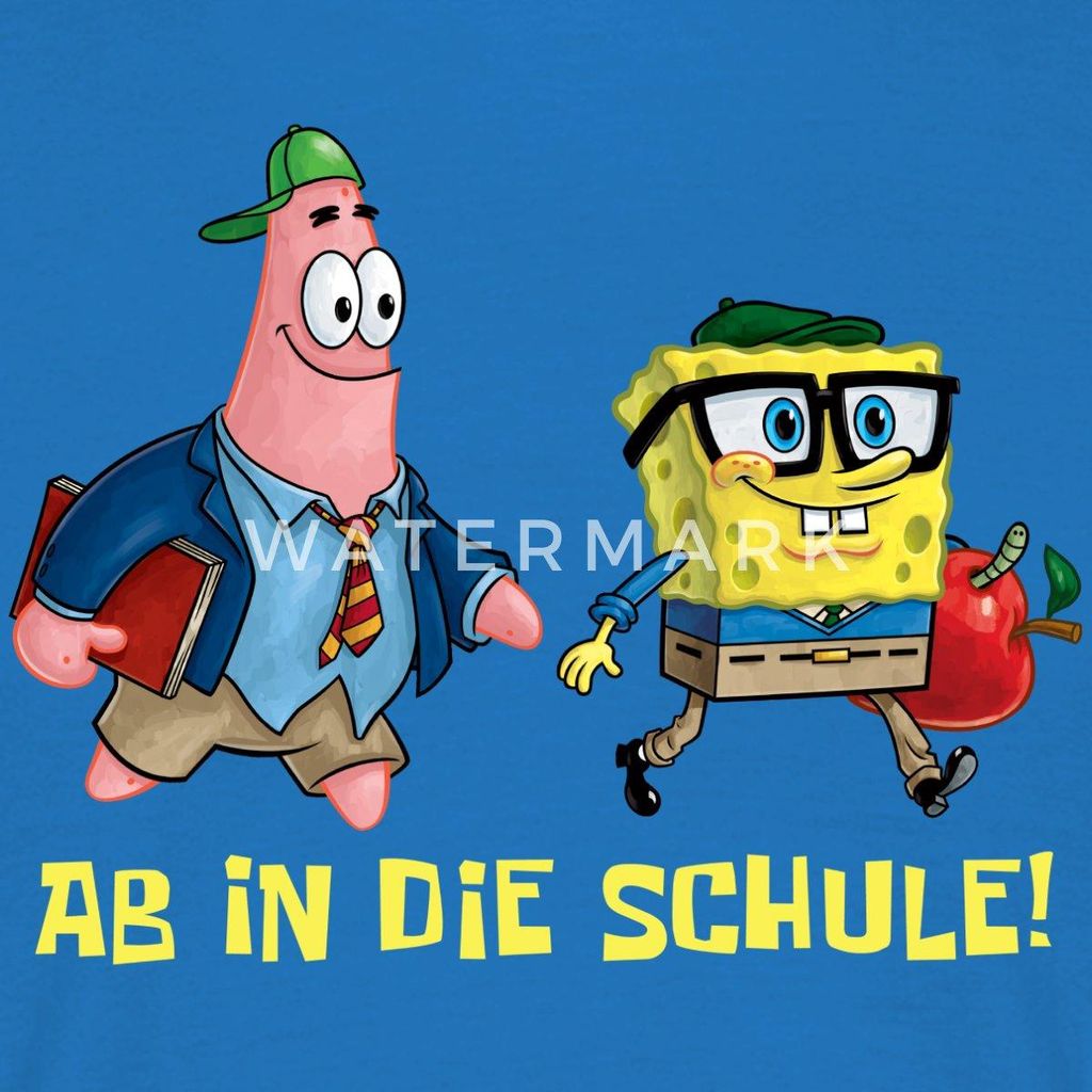 Spreadshirt Spongebob Schwammkopf Mit Patrick Ab In Die Schule Männer T-Shirt, XL, Royalblau