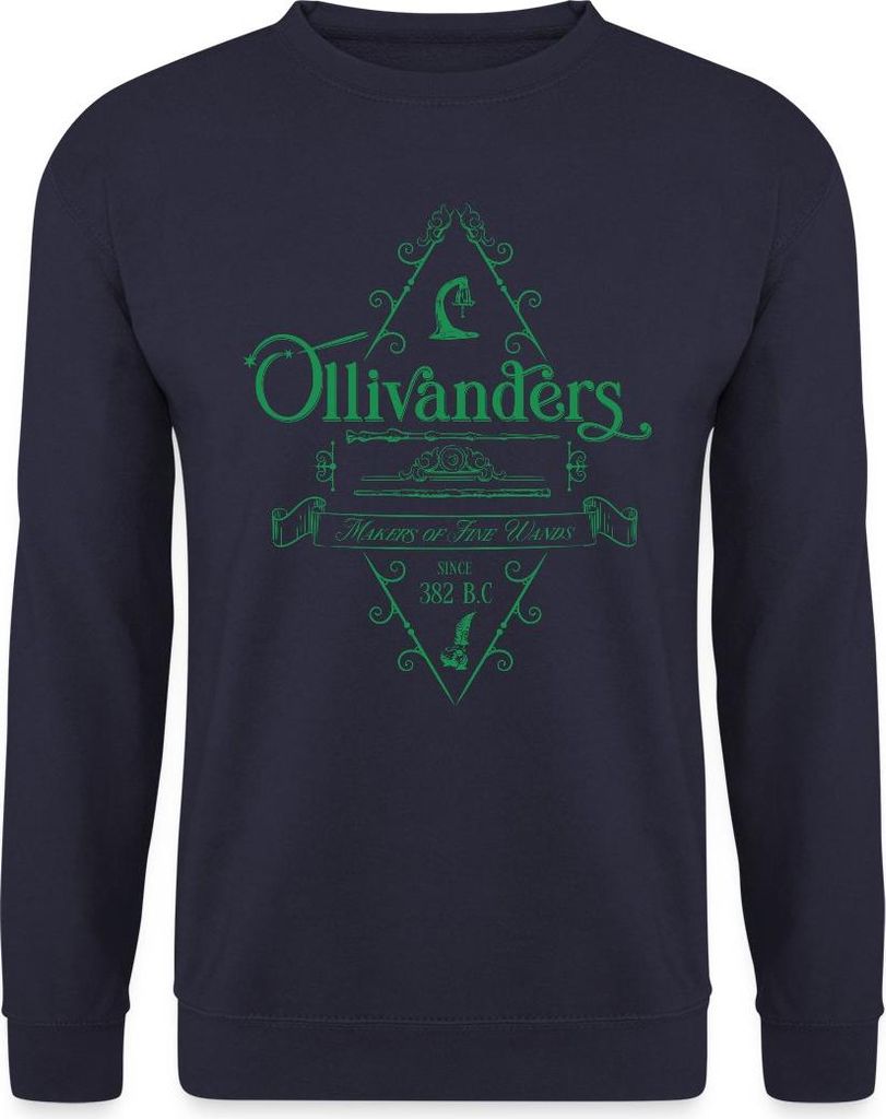 Spreadshirt Harry Potter Ollivanders Geschäft Grünes Logo Uni Pullover, XL, Navy