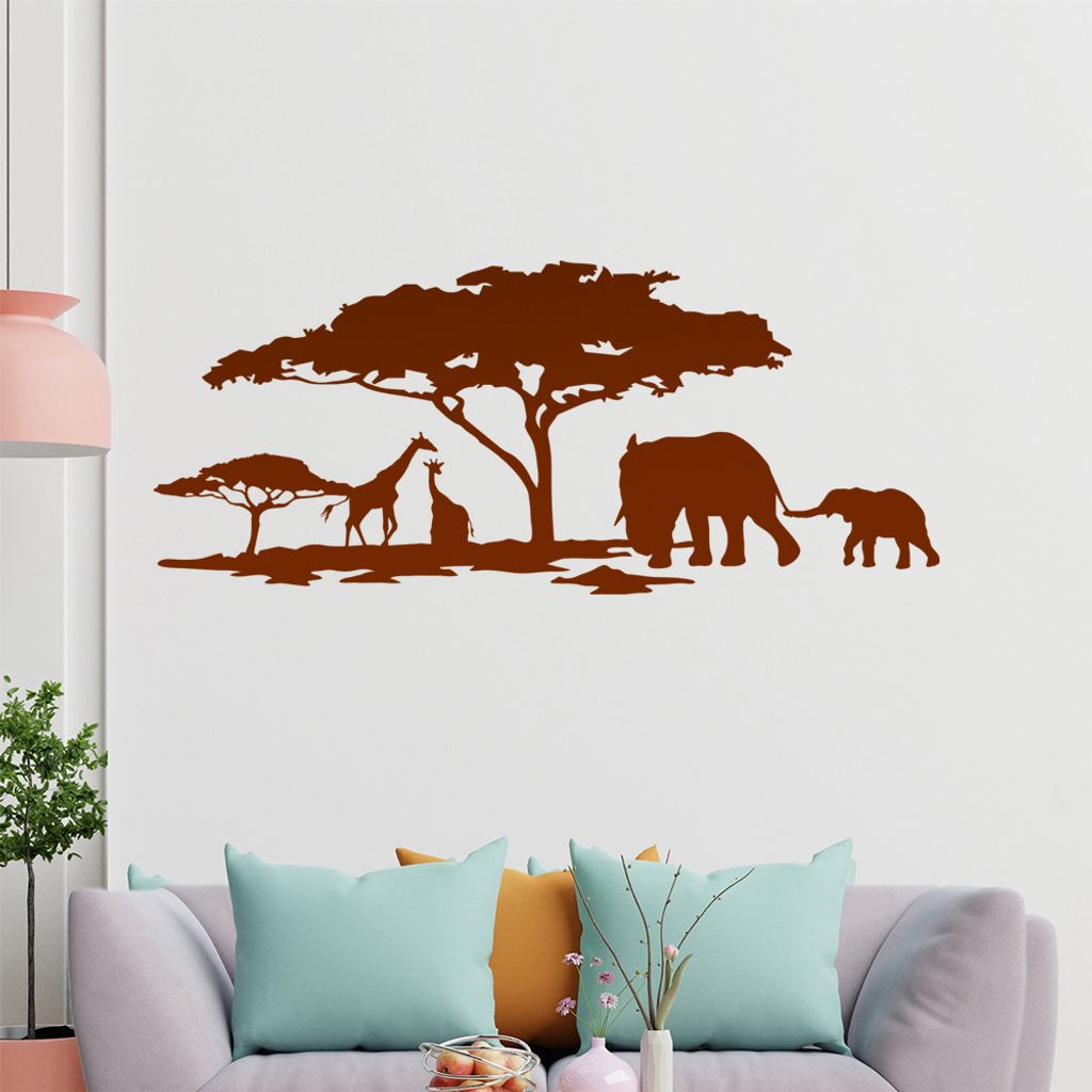 hauptsachebeklebt KIWISTAR Afrika Motiv Giraffen u. Elefanten Wandtattoo in 6 Größen - Wandaufkleber Wall Sticker - Dekoration, Küche, Wohnzimme...