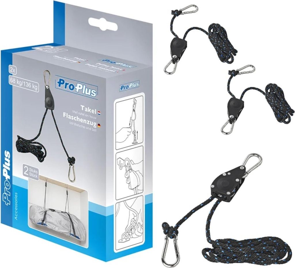 Flaschenzug Set von 2x 2,5 Meter – Seilzug mit Ratsche max. Produktbild 