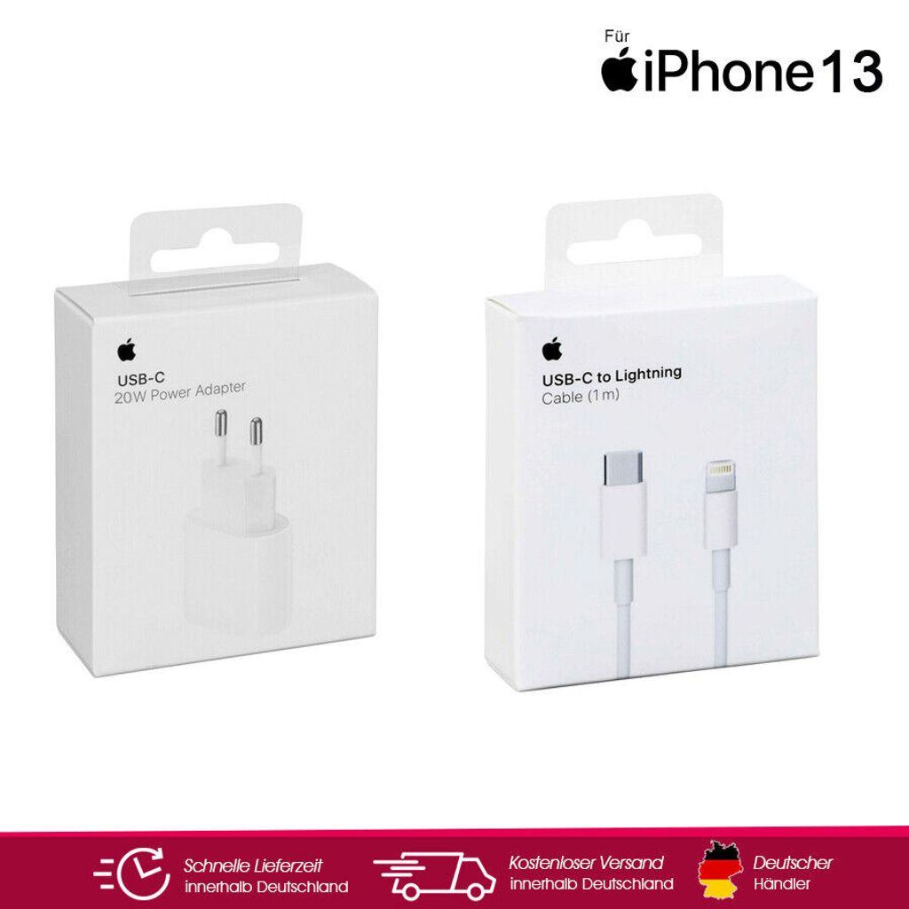Apple 20W Power Ladegerät + 1m USB C auf Lightning Ladekabel für iPhone 13 Pro