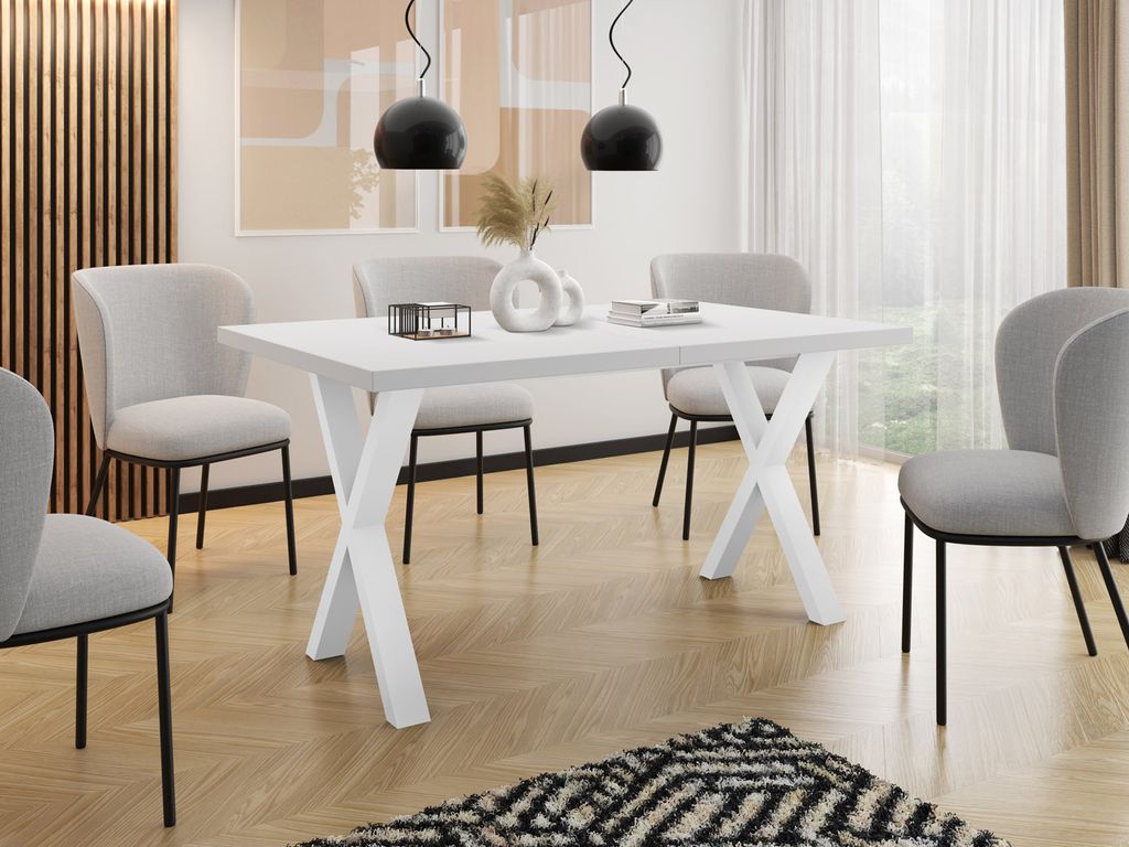 Rechteckiger Ausziehbarer Esstisch - Großer Modern-Stil Tisch mit Weißen Metallbeinen 120 140 160 cm bis 220 240 260 cm - Spacesaver - 120 x 80 c...