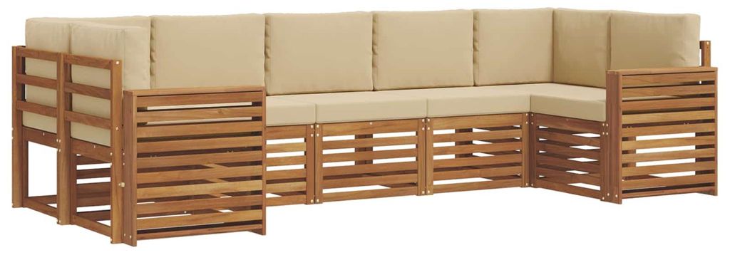 vidaXL Ecksofa Set mit Kissen 7 pcs Natur und Beige Massivholz Akazie
