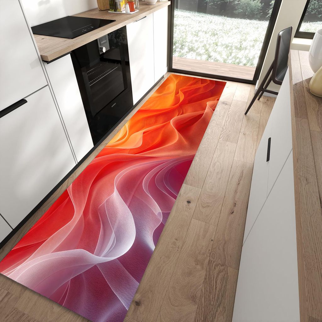 Küchenteppich 80x300cm rutschfest & abwischbar PVC Läufer - Sanfte Farbwirbel
