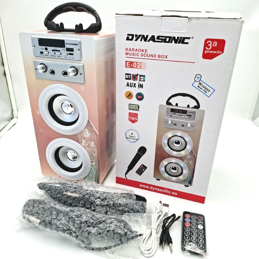 DYNASONIC Karaoke mit 2 Mikrofonen, tragbarer Karaoke-Maschine, Bluetooth-Lautsprecher, USB- und SD-Kartenleser, Lichter, Geschenk für Kinder von ...