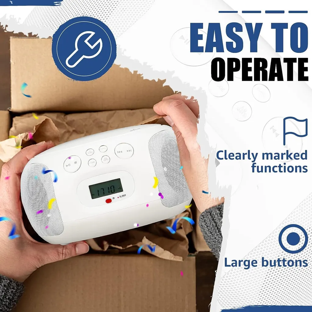 Retekess TR636 Radio CD avec Télécommande et Bluetooth - Blanc Compact