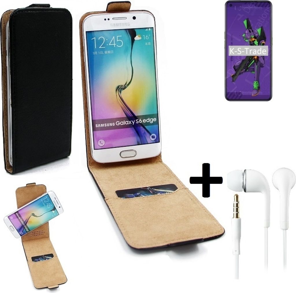 K-S-Trade Handyhülle + Kopfhörer kompatibel mit Oppo Reno Ace 2 EVA 360° Flipstyle Schutzhülle Smartphone Tasche Case Flip cover schwarz 1x