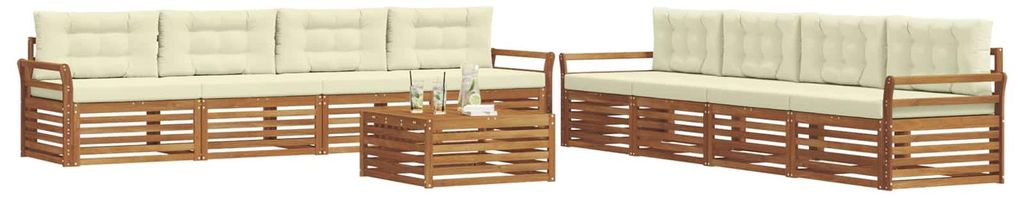 vidaXL Outdoor-Sofagarnitur mit Kissen 9 pcs Natur und Creme