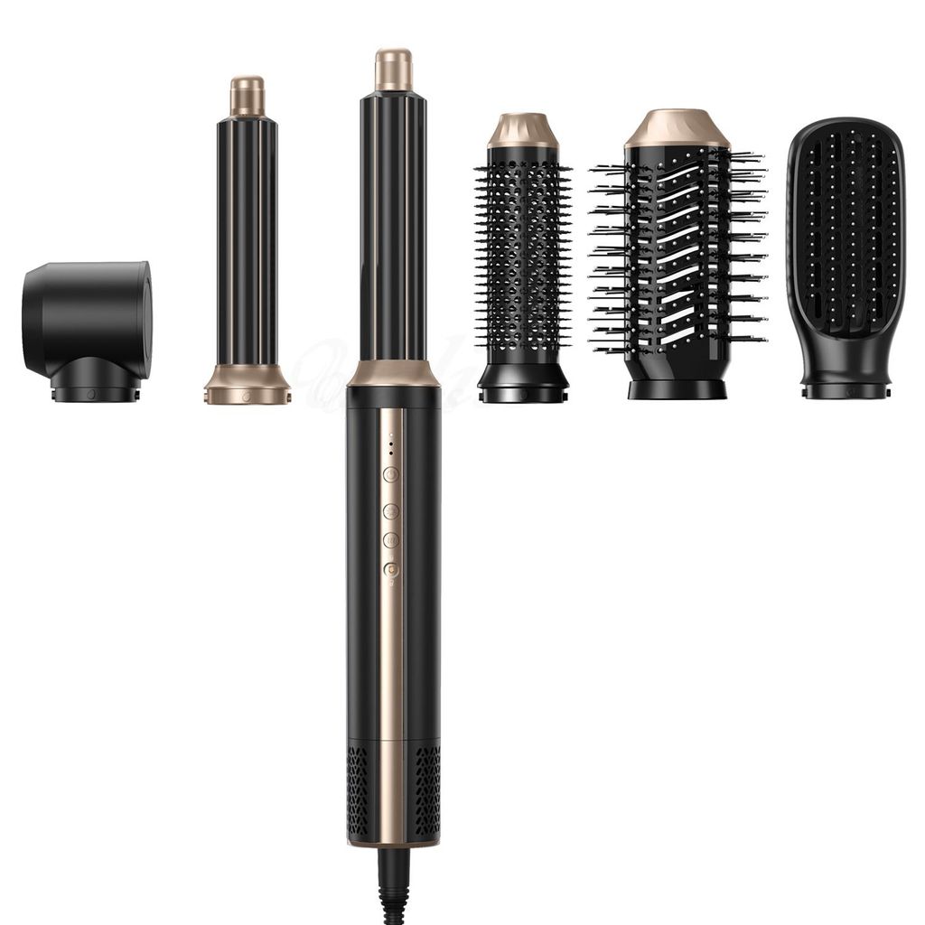 UKLISS Pro Airstyler 6 in 1 Schwarz Warmluftbürste Ionen Haartrockner Lockenstab Airflow Glättbürste 1000W