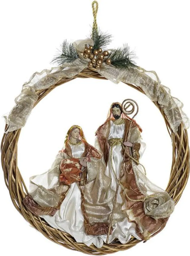 Couronne de Noël pour Décoration Murale et Porte - Or et Blanc 49 cm