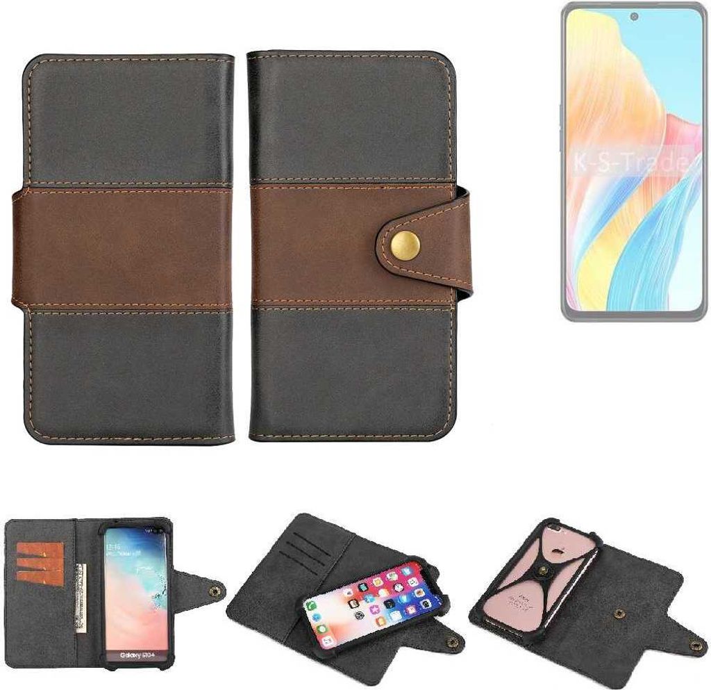 K-S-Trade Handyhülle Schutzhülle Hülle Bookstyle Wallet-Case kompatibel mit Oppo A1i 5G Bumper Rundumschutz schwarz-braun 1x