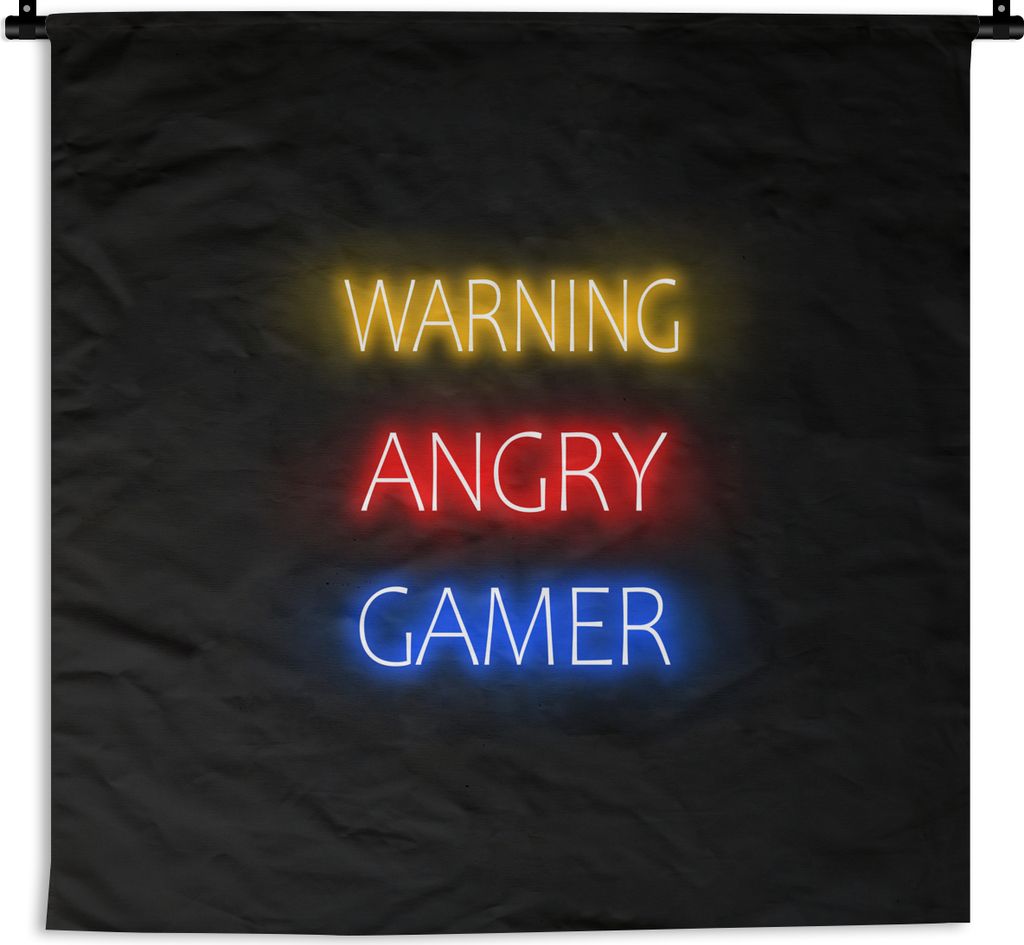 MuchoWow Wandteppich Wandbehang Gaming - Zitate - Warnung wütender Gamer - Neon 90x90 cm Tapisserie Dekoration Wandtuch - Wandaufhänger