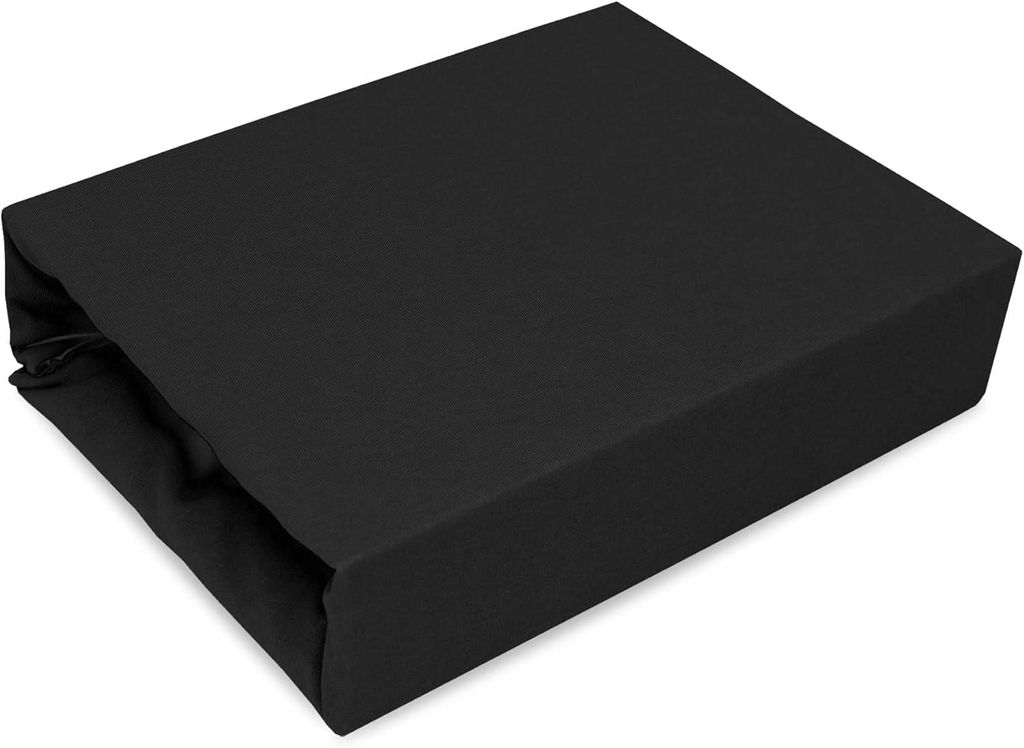 Best for Home Jersey Spannbettlaken 180x200 cm | Aus 100% Baumwolle, weich, atmungsaktiv, elastisch, perfekte Passform für Matratzen - Schwarz