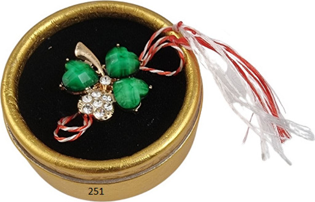 Martisor Märzchen Charm Anhänger als Kleeblatt aus Metall 2 in Gold Box 251