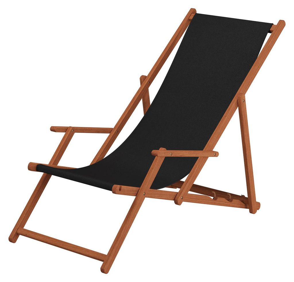 Liegestuhl schwarz Sonnenliege Gartenliege Holz Deckchair Produktbild 