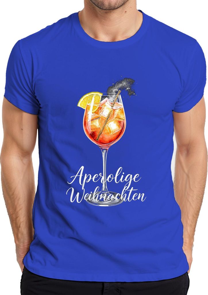 Aperolige Weihnachten Aperol Spritz Cocktail Glas Geschenk Party Herren T-Shirt, Blau, L