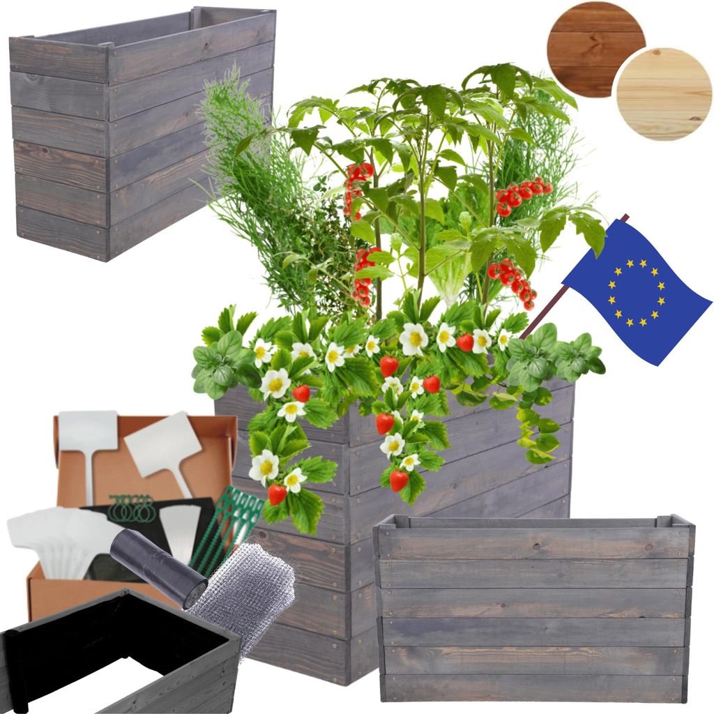 MODO24 Hochbeet Holz, Pflanzkasten, Massivholz, Kiefer, Kräuterbeet, Blumenkasten, Garten, Terrasse, 54x93x30 cm, Grau, ZP06