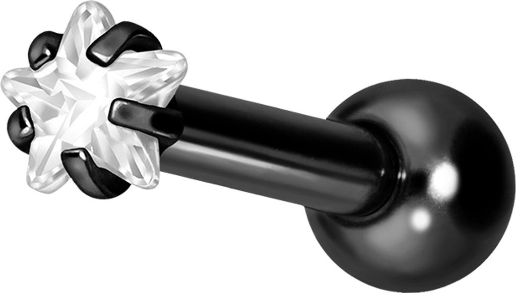 Ohrpiercing Titan Ohrpiercing mit Innengewinde EINGEFASSTER KRISTALLSTERN Schwarz Stablänge: 6mm