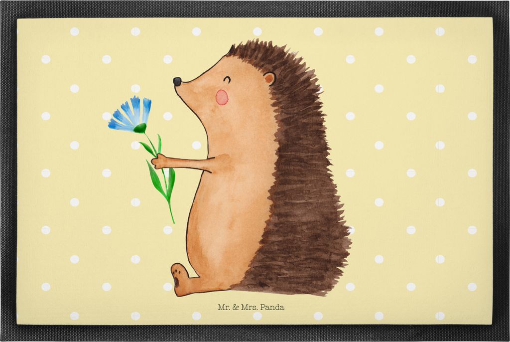 Mr. & Mrs. Panda Gummimatte Igel Blumen 60 x 90 cm - Gelb Pastell - Geschenk, Gute Besserung, Schmutzmatte, Krankenhaus, Schmutzfangmatte, Krankhei...