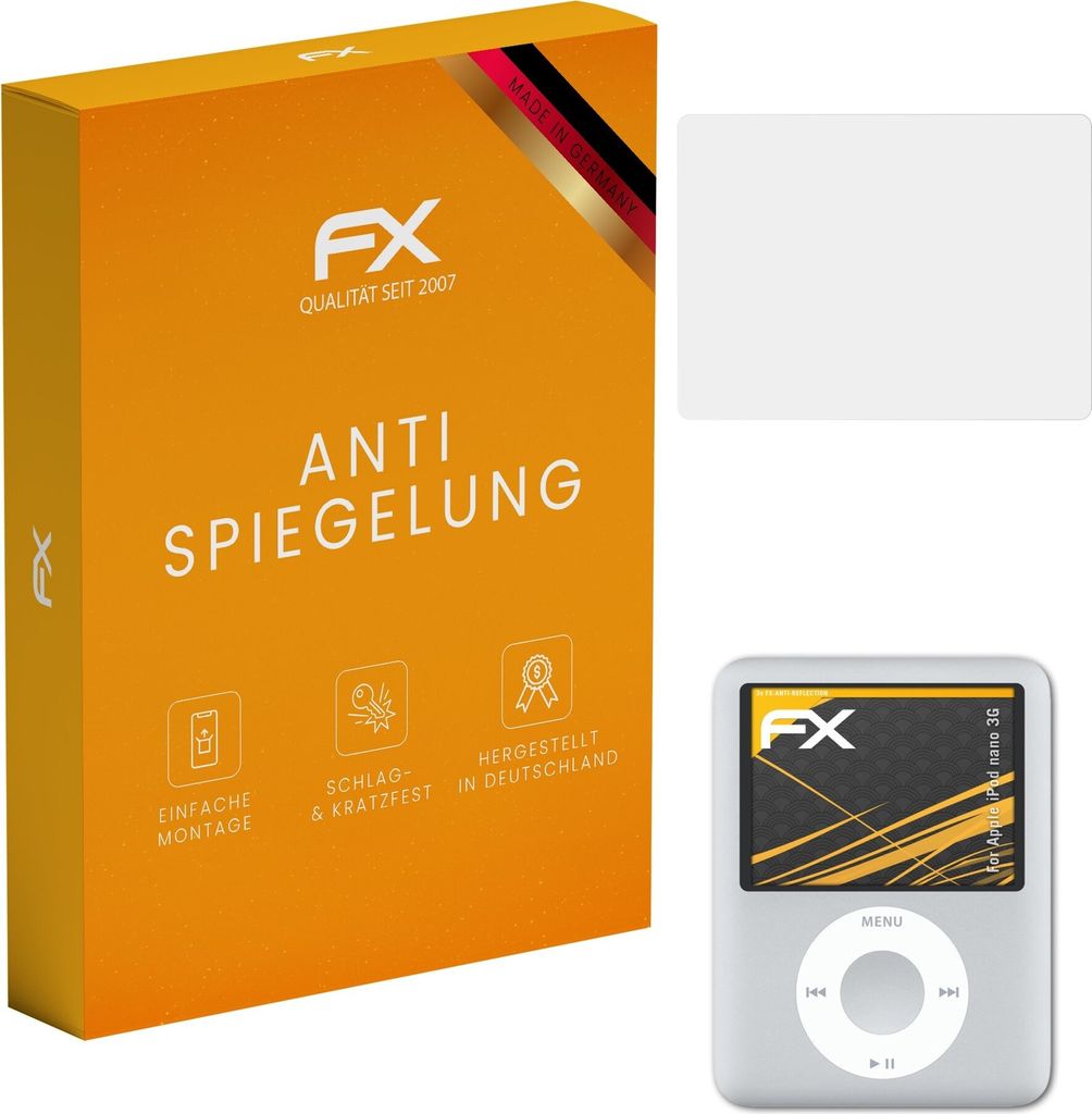 atFoliX FX-Antireflex 3x Schutzfolie kompatibel mit Apple iPod nano 3G Displayfolie