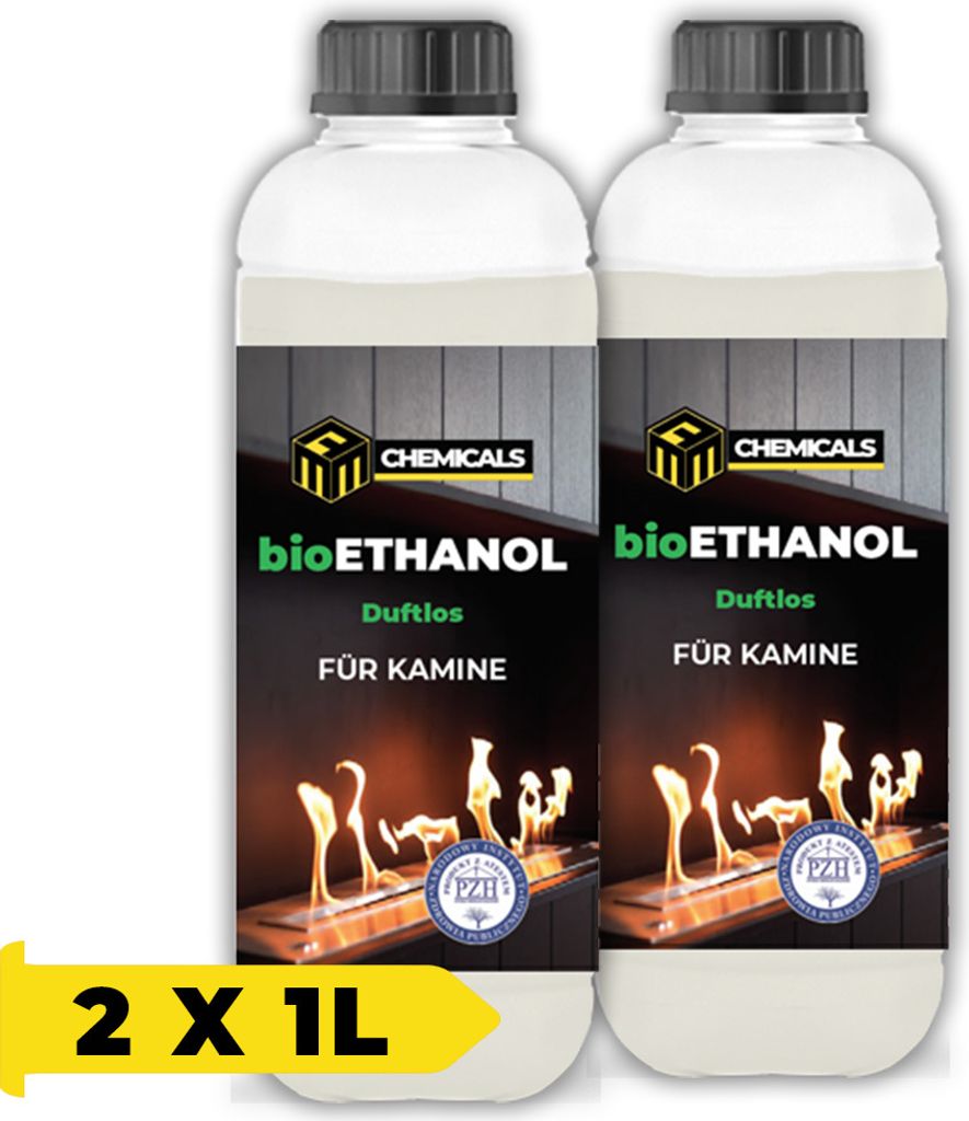 MRM CHEMICALS Bioethanol Alkohol 1L für Ethanol Kamin Tischkamin Feuerstelle, Brennstoff für Innen Außen, Geruchlos, Rauch- und Rußfrei x2
