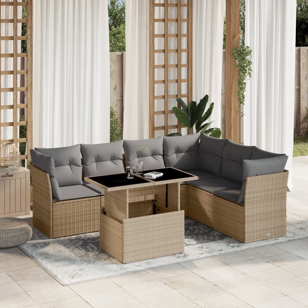Maison Exclusive - 7-tlg. Garten-Sofagarnitur mit Kissen Beige Poly Rattan