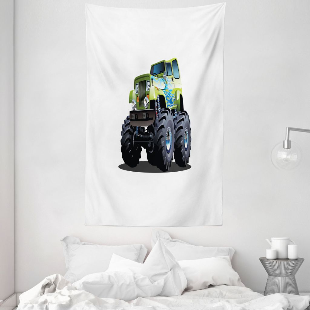 ABAKUHAUS LKW Wandteppich und Tagesdecke, Monster Truck Off Road aus Weiches Mikrofaser Stoff Waschbar ohne Verblassen Digitaldruck, 140 x 230 cm, ...