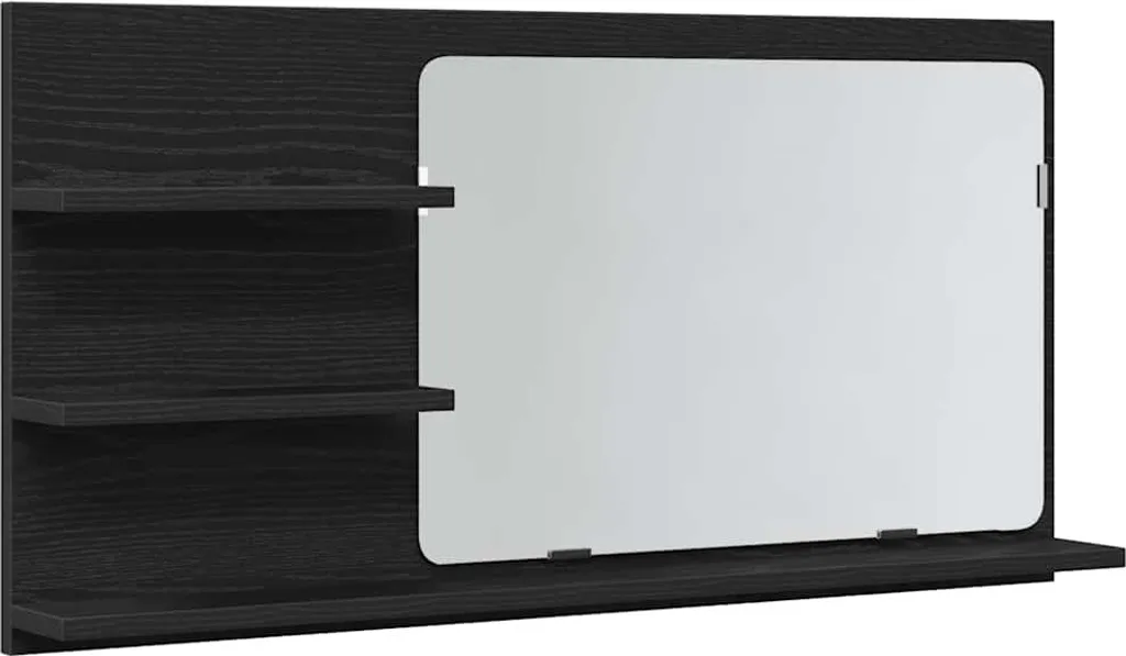 Mobiletto Specchio Bagno Rovere Nero SYFAX™ 90x11x45 Legno Massiccio