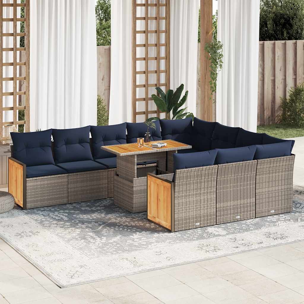 Maison Exclusive - 11-tlg. Garten-Sofagarnitur mit Kissen Grau Poly Rattan Akazie