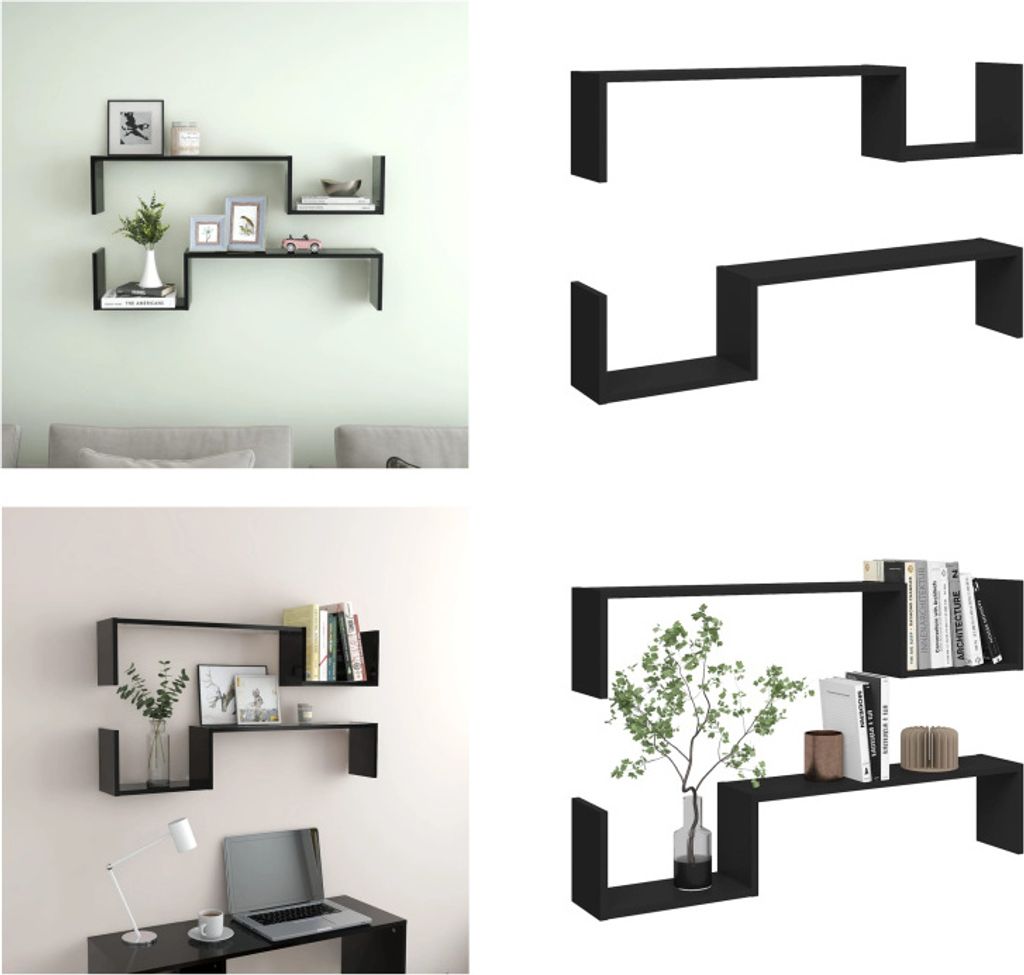 vidaXL Wandregale 2 Stk. Schwarz 100x15x20 cm Holzwerkstoff - Wandregal - Wandregale - Wandablage - Wandablagen