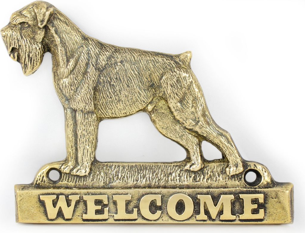 Schnauzer II - Türschild mit Hund, messingfarbenes Willkommensschild, einzigartiges Schild mit der Aufschrift Welcome von der Marke Art-Dog