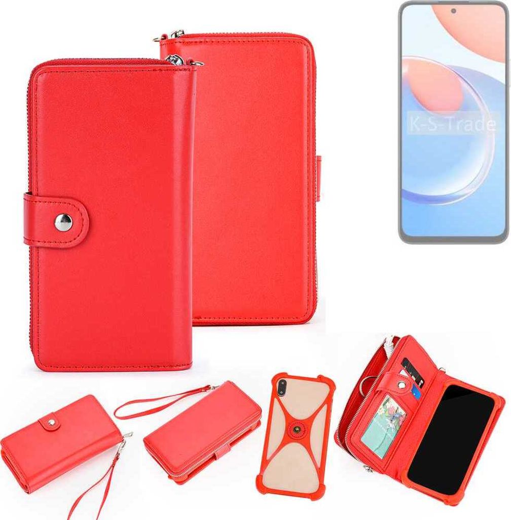 K-S-Trade 2in1 Schutzhülle Portemonnee Handyhülle mit Bumper kompatibel mit Honor Play 8T Hülle Case Etui Geldbörse Smartphone rot (1x)