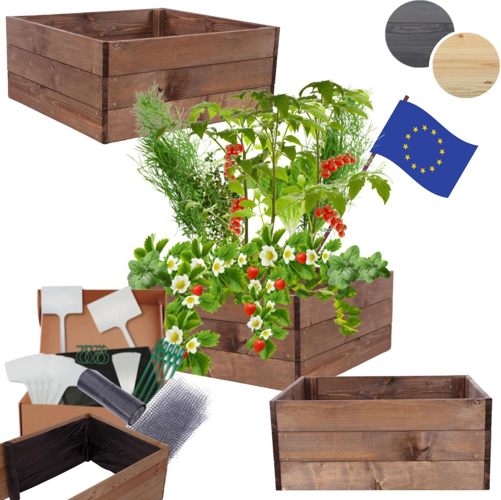 MODO24 Hochbeet Holz, Pflanzkasten, Massivholz, Kiefer, Kräuterbeet, Blumenkasten, Garten, Terrasse, 27x63x60 cm, Braun, ZP06