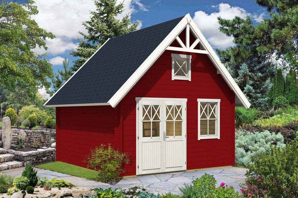 Alpholz Gartenhaus Schwedenhaus aus Holz mit werkseitiger Imprägnierung , 44 mm Wandstärke, mit Anbau, 418 x 418 cm, Satteldach
