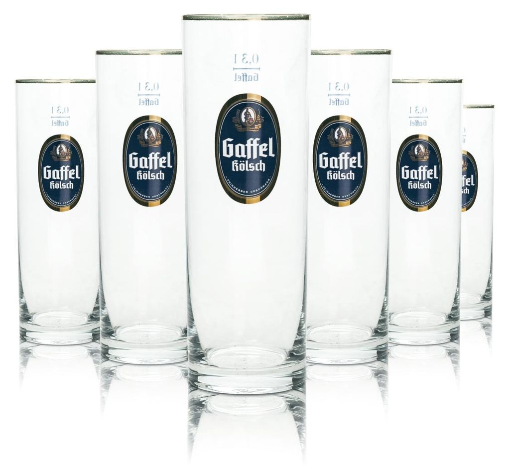 6x Gaffel Bier Glas 0,3l Kölsch Stange Becher Goldrand Produktbild 