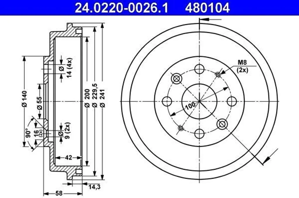 ATE 24.0220-0026.1 Tambour de Frein OE B596 26 251A pour Mazda 323 BJ