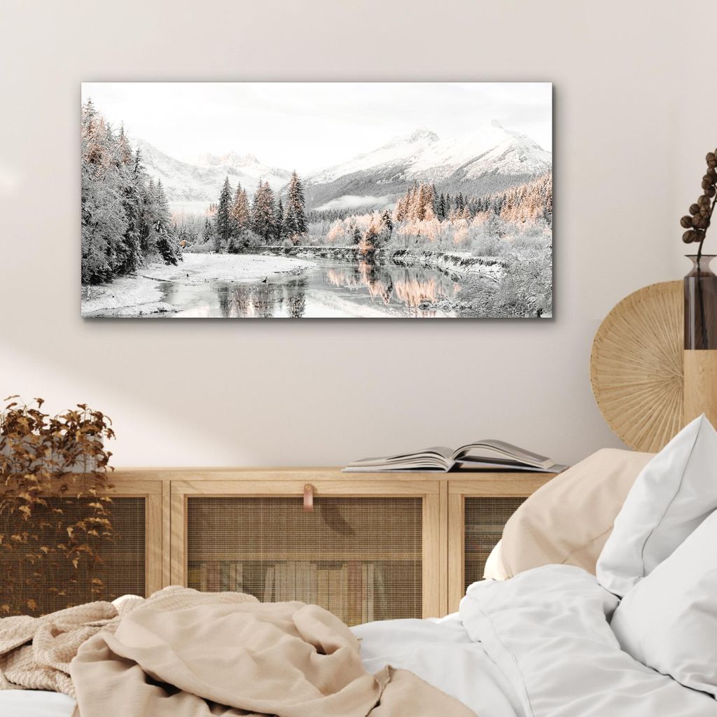 MuchoWow Wanddekoration Metall Metallbild Wandkunst 80x40 cm Natur - Winter - Bäume - Berge - Schnee MuchoWow Aluminium Gemälde - Wanddekoration ...