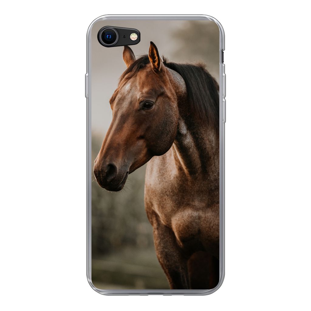 MuchoWow Handyhülle Schutzhülle Hülle für iPhone SE 2022 Pferd - Licht - Wald Silikon Softcase Handy Hülle - Schutzhülle