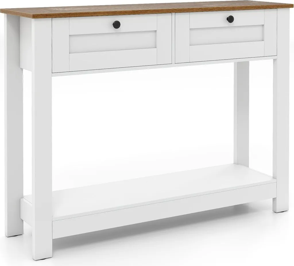Consolle Legno Bianco con 2 Cassetti: Arredo Ingresso Rustico Chic