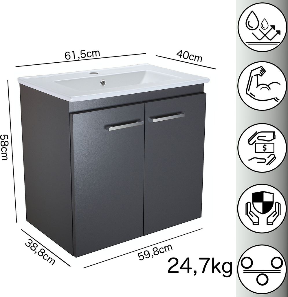Paplinskimoebel Waschbecken mit Unterschrank Bilbao 60cm Produktbild 2