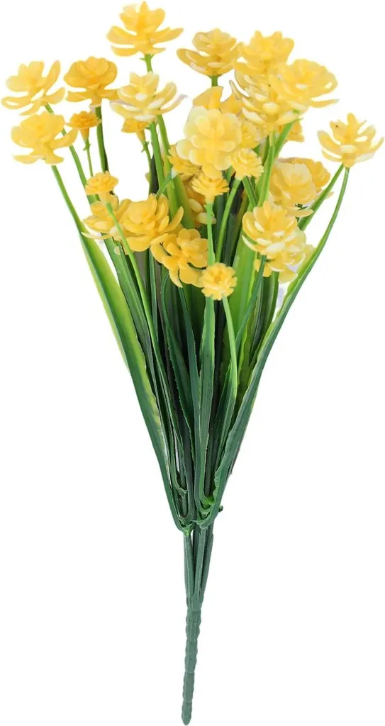 Orchidées artificielles jaunes Lot de 4 bouquets résistants aux UV 33cm