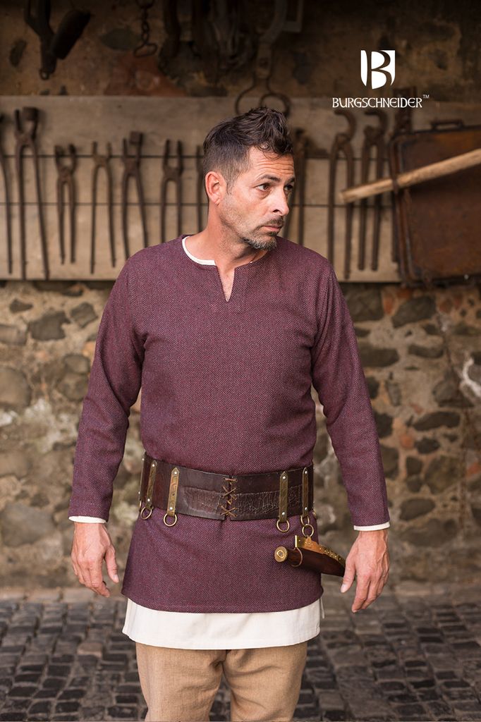 Wikinger Fischgrät Tunika Tyr Bordeaux/Grau XXXL