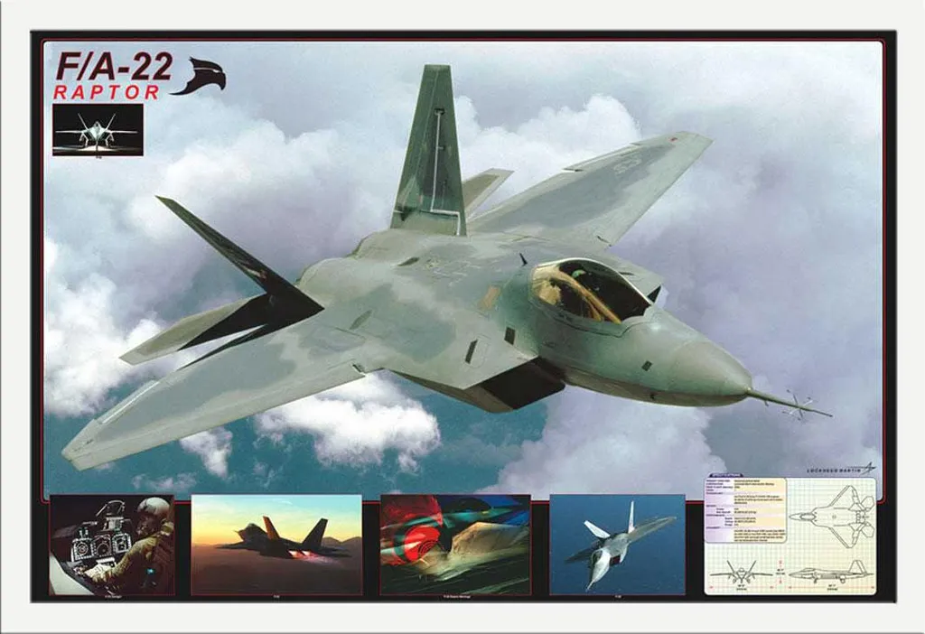 Affiche Aviation Militaire F/A-22 Raptor Encadrée Shinsuke Maxi Blanc