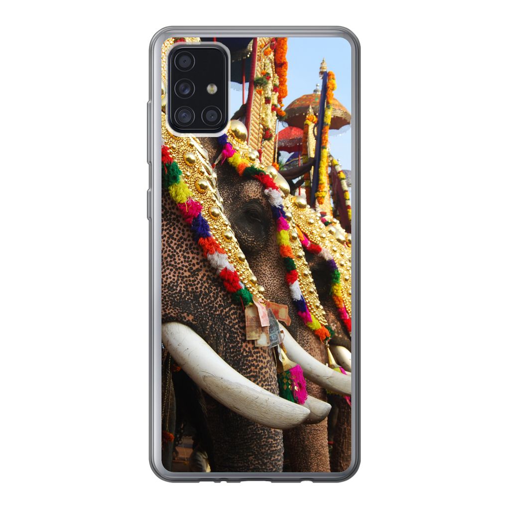 MuchoWow Handyhülle Schutzhülle Hülle für Samsung Galaxy A52 5G Elefant - Parade - Tiere Silikon Softcase Handy Hülle - Umschlag
